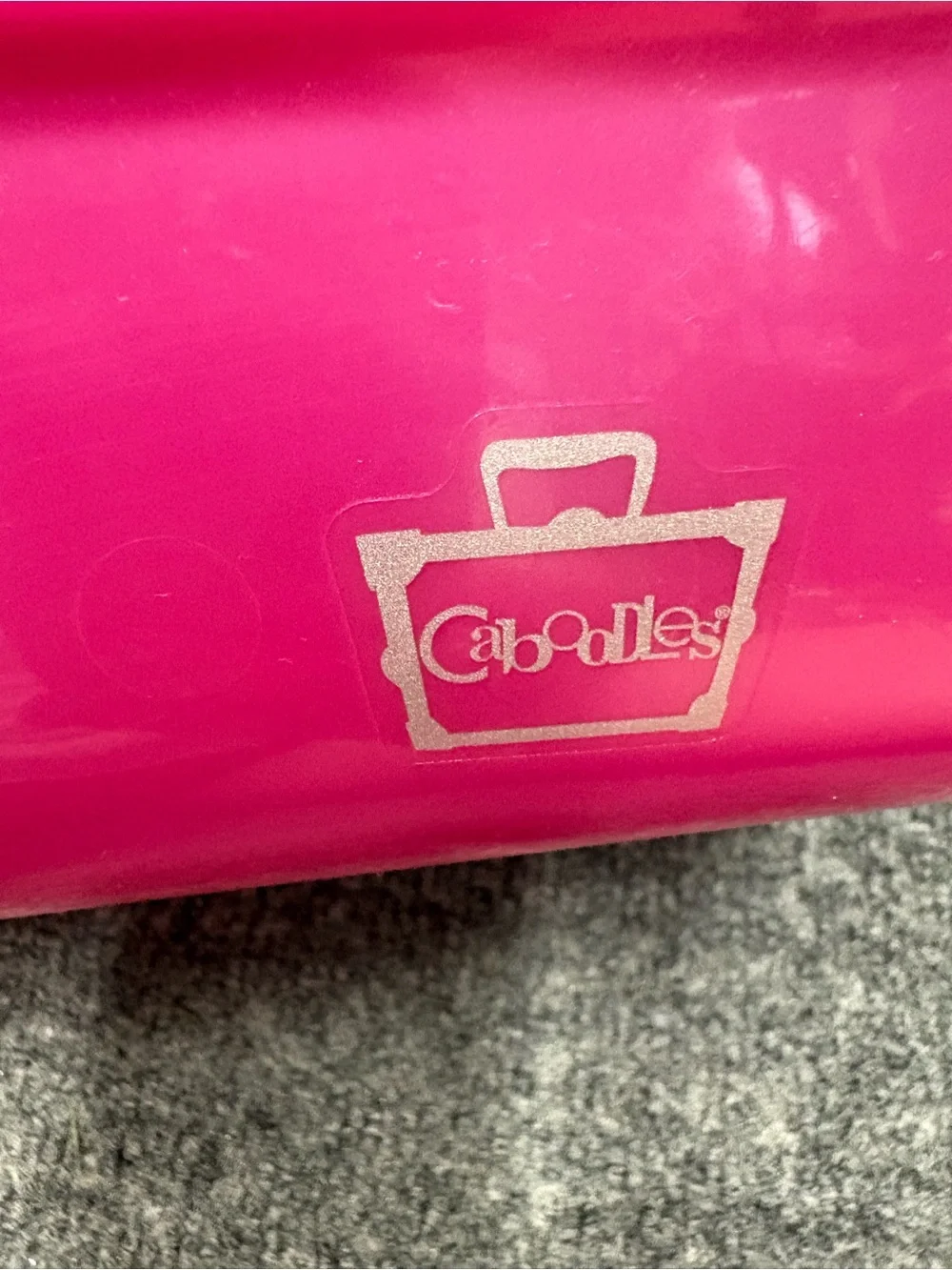 Vintage Caboodles Hot Pink Glossy Hard Shell Makeup Case with Clear Handle